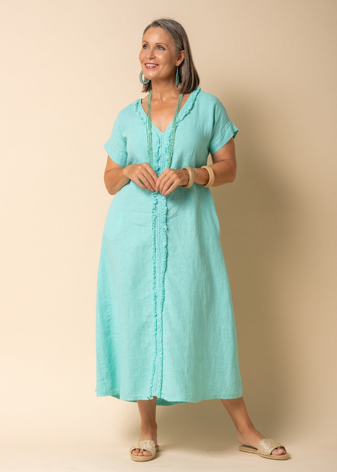 Bindy Linen Dress in Sea Green