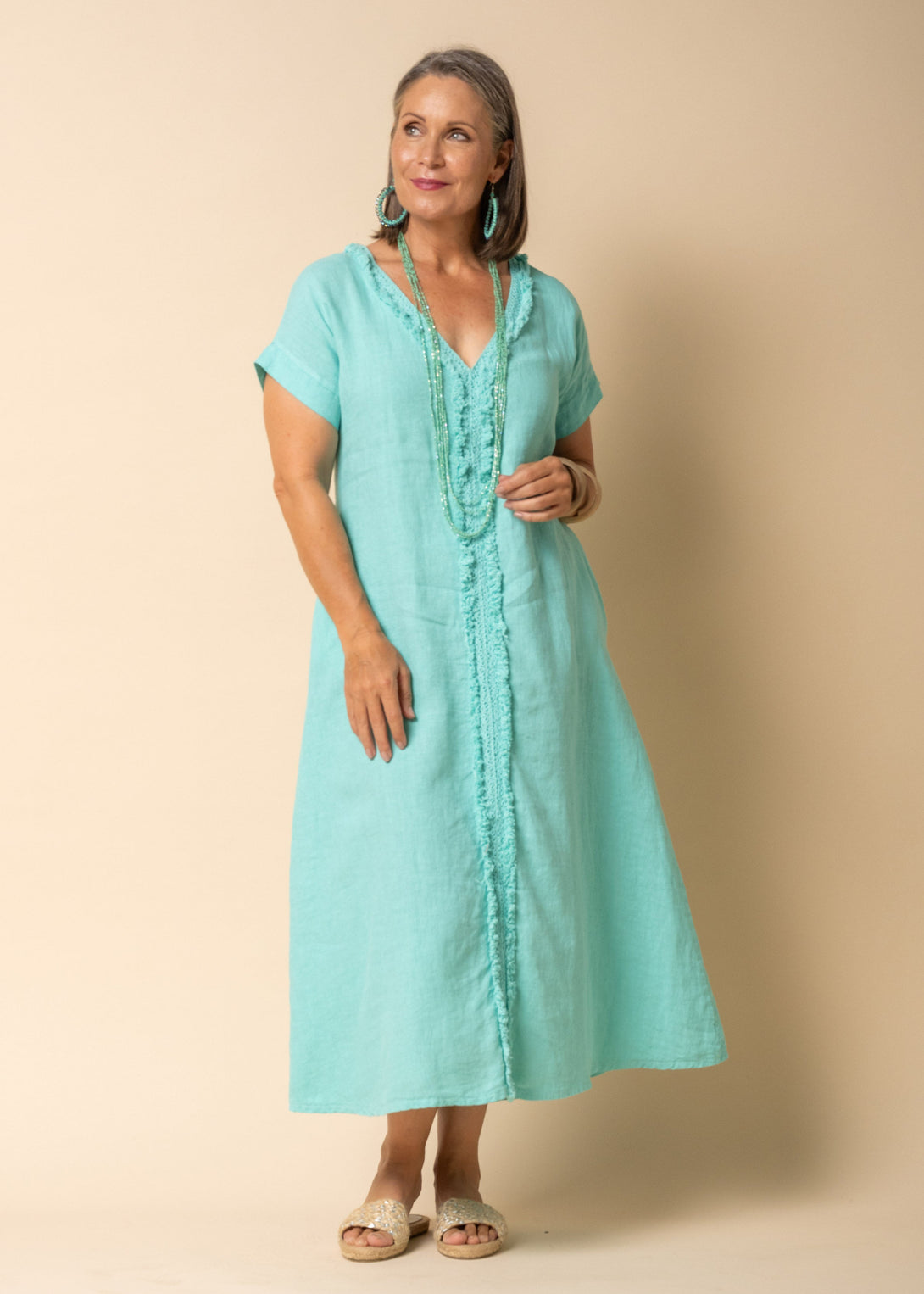 Bindy Linen Dress in Sea Green – Imagine Fashion
