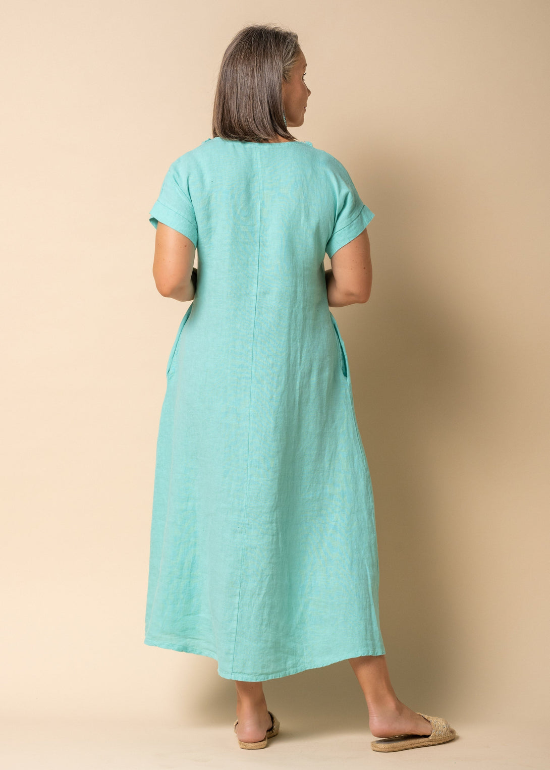 Bindy Linen Dress in Sea Green