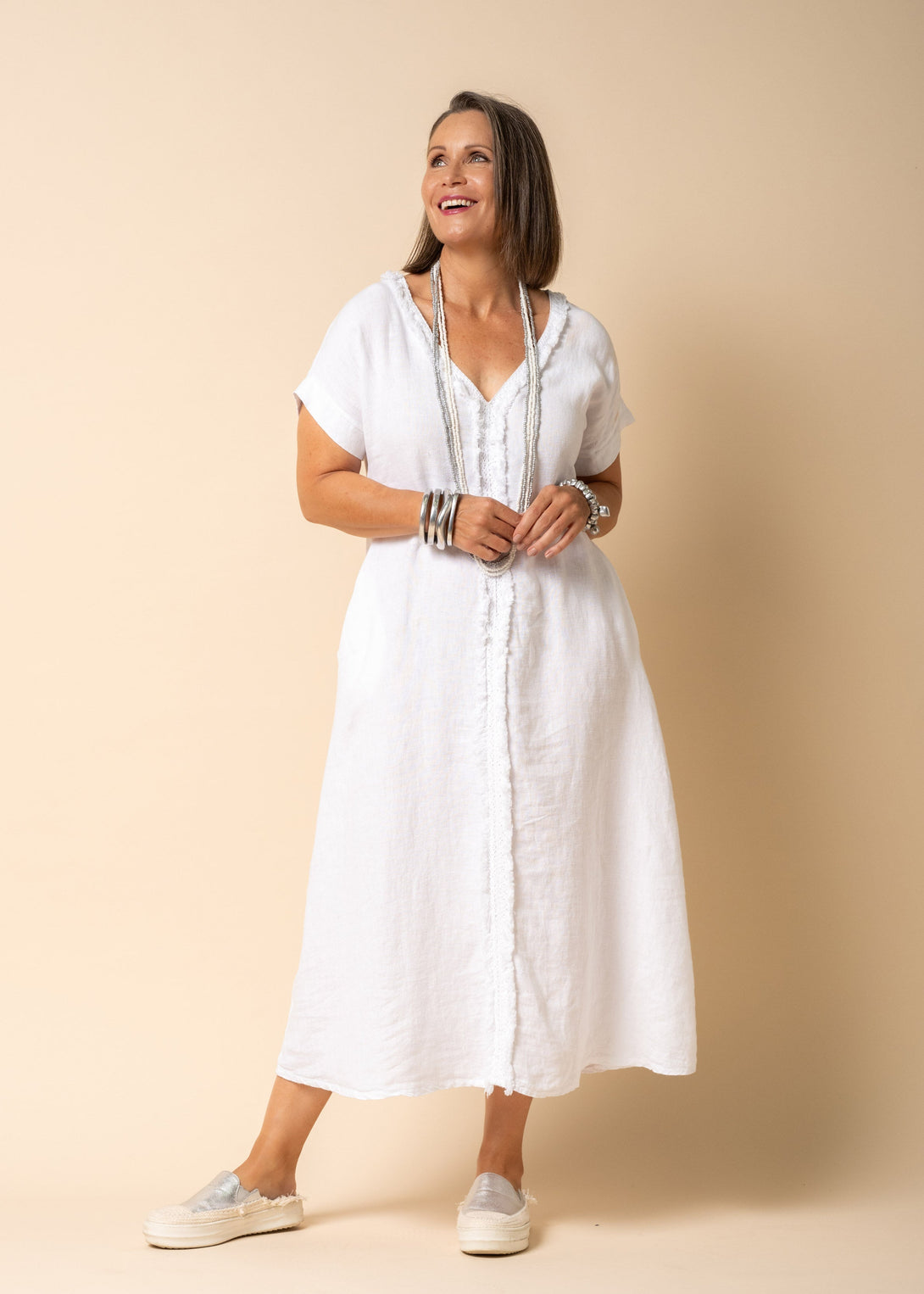 Bindy Linen Dress in White