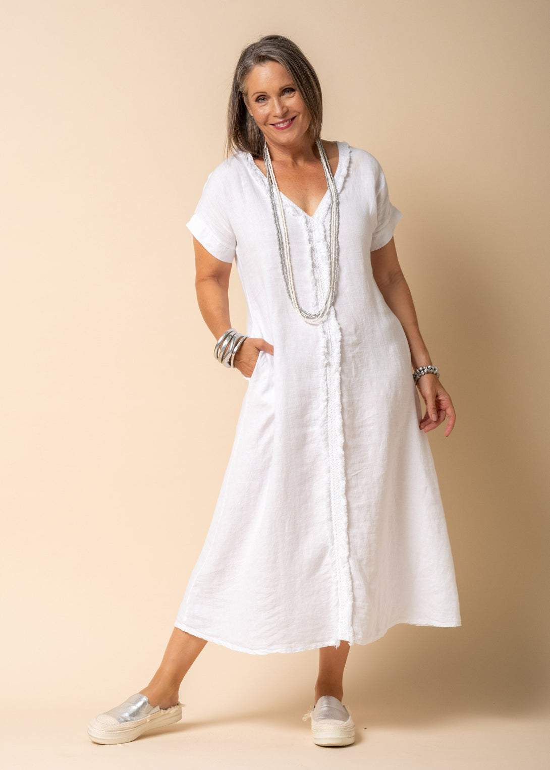 Bindy Linen Dress in White