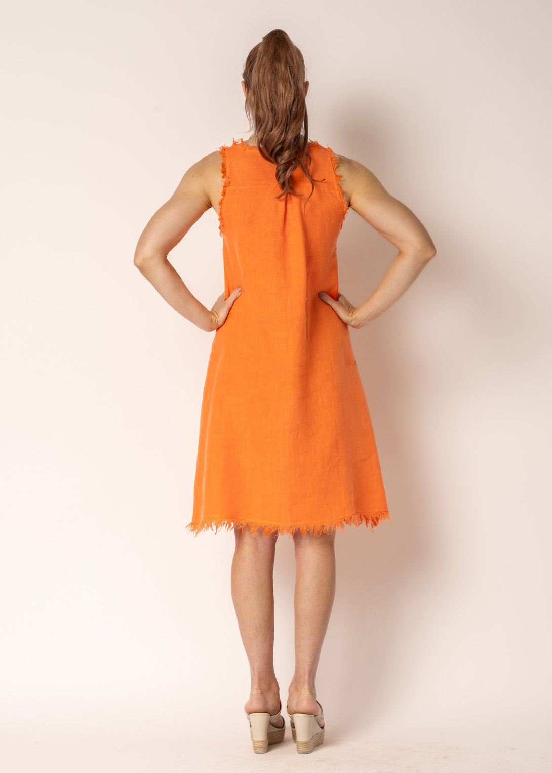 Jazmine Linen Dress in Sunset Orange