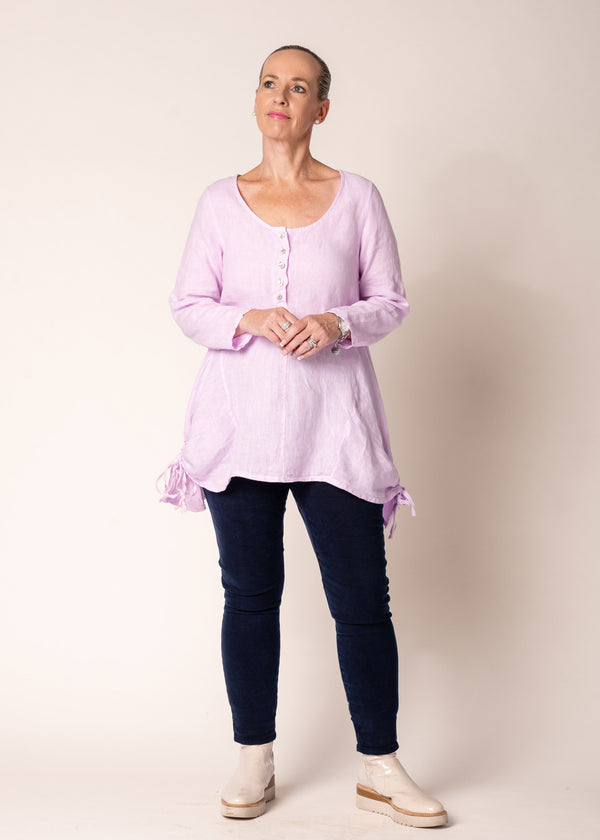 Alexandra Linen Top in Freesia Pink