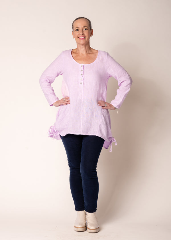 Alexandra Linen Top in Freesia Pink