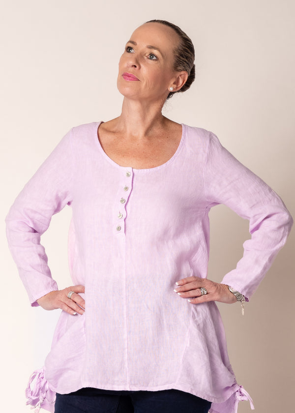 Alexandra Linen Top in Freesia Pink - Imagine Fashion