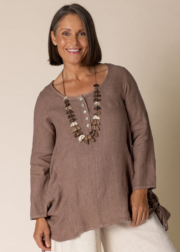 Alexandra Linen Top in Milk Chocolate - Imagine Fashion