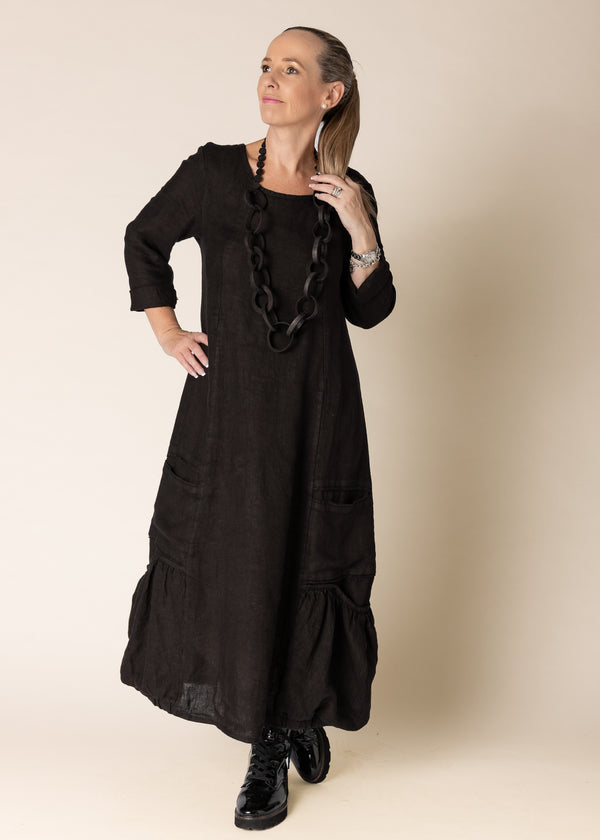 Torina Linen Dress in Onyx