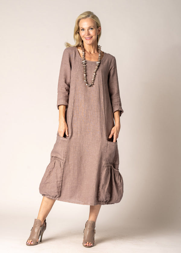 Torina Linen Dress in Milk Chocolate