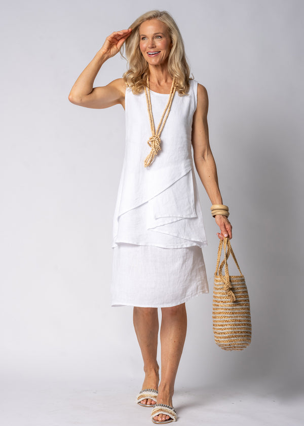 Breeza Linen Dress in White