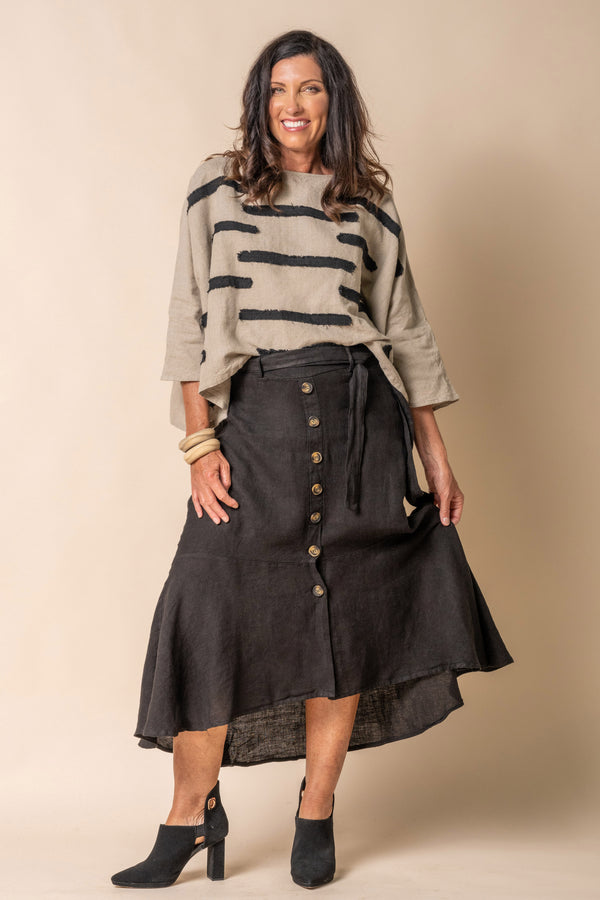 Jayne Linen Skirt in Onyx