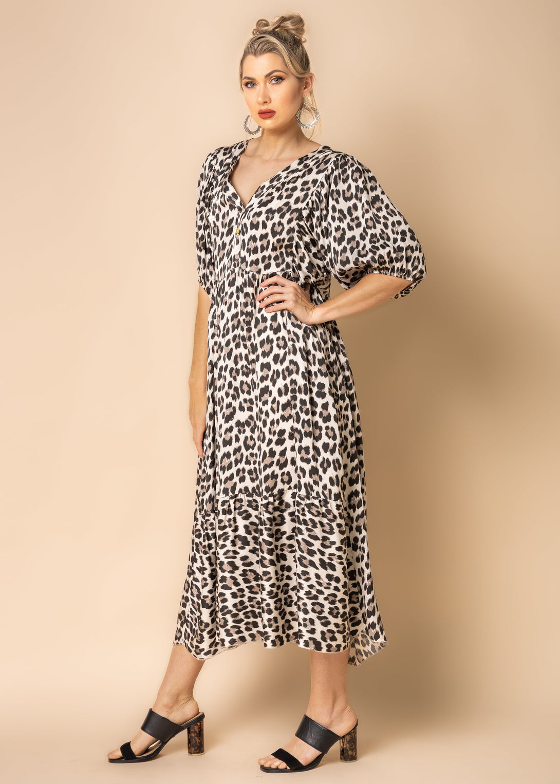 Juniper Animal Print Dress in Latte