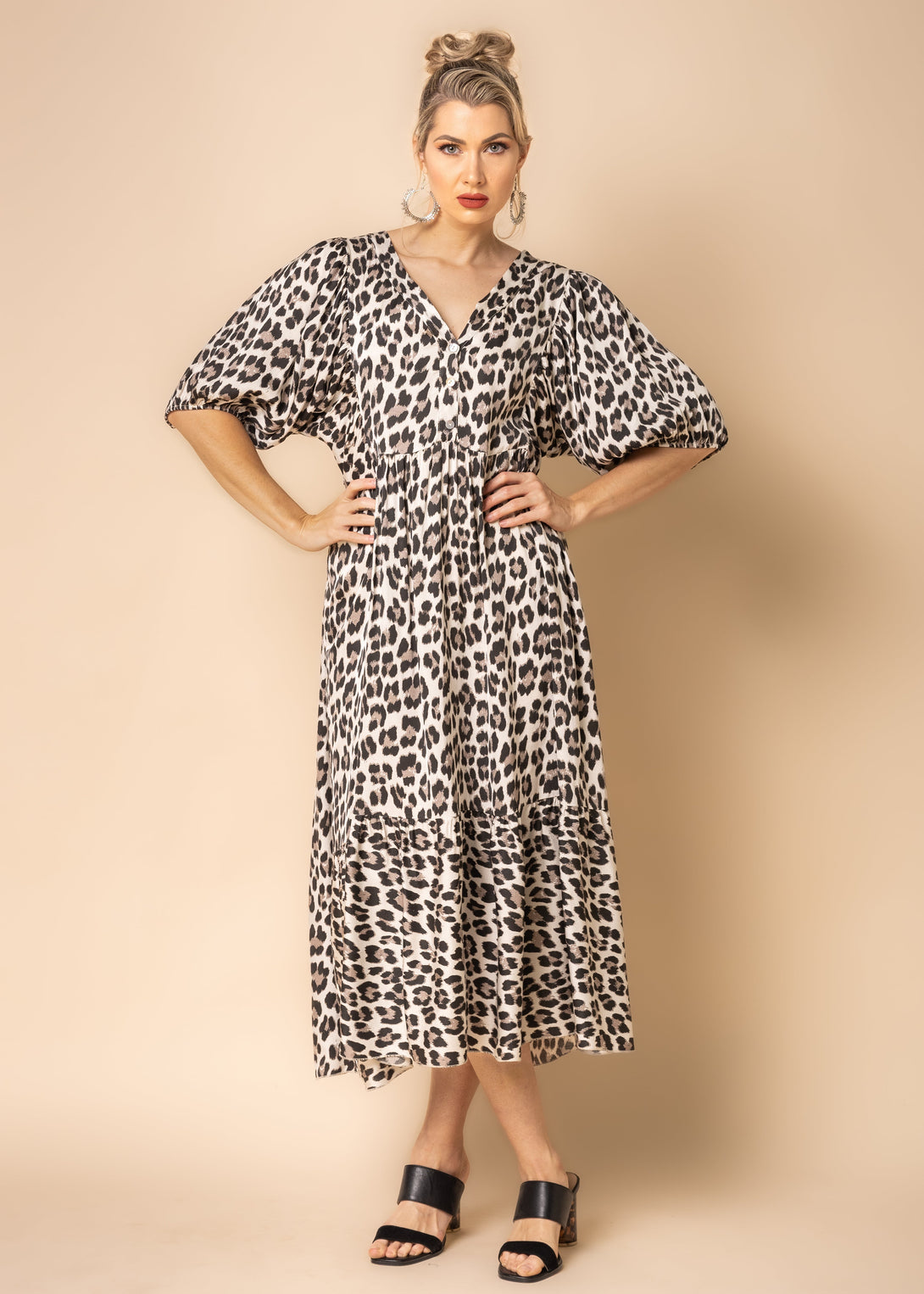 Juniper Animal Print Dress in Latte