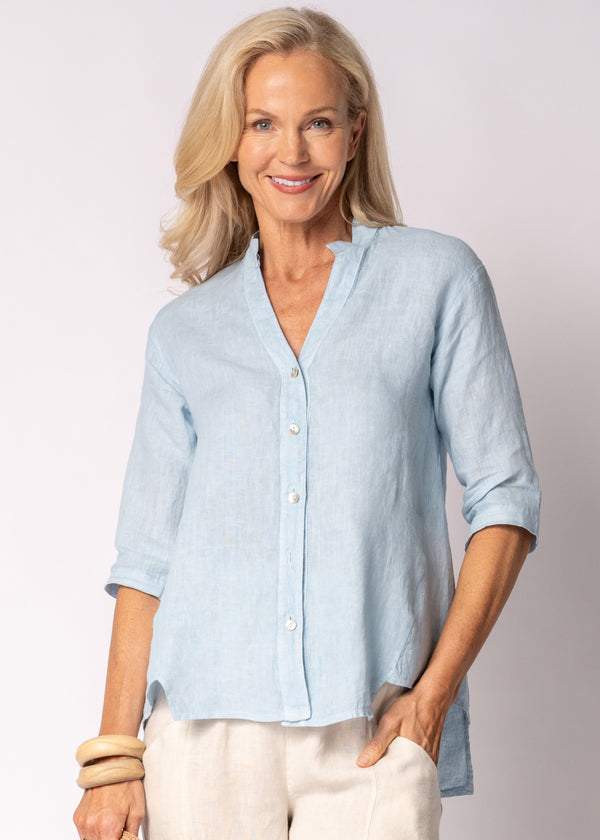 Ilina Linen Top in Baby Blue