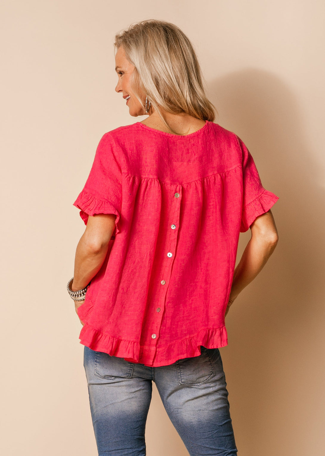 Alessia Linen Top in Raspberry Sorbet