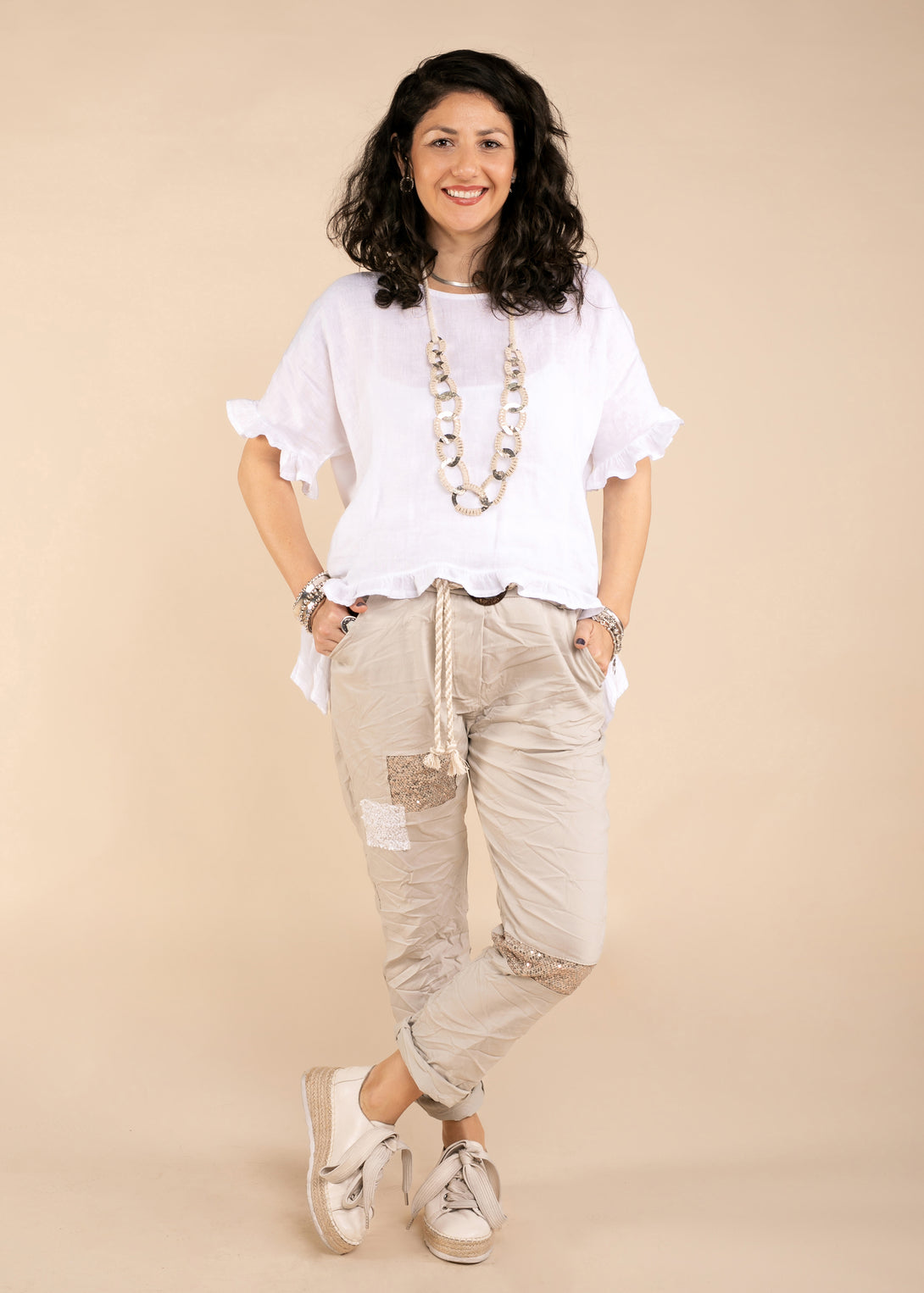 Chiara Linen Top in White - Imagine Fashion