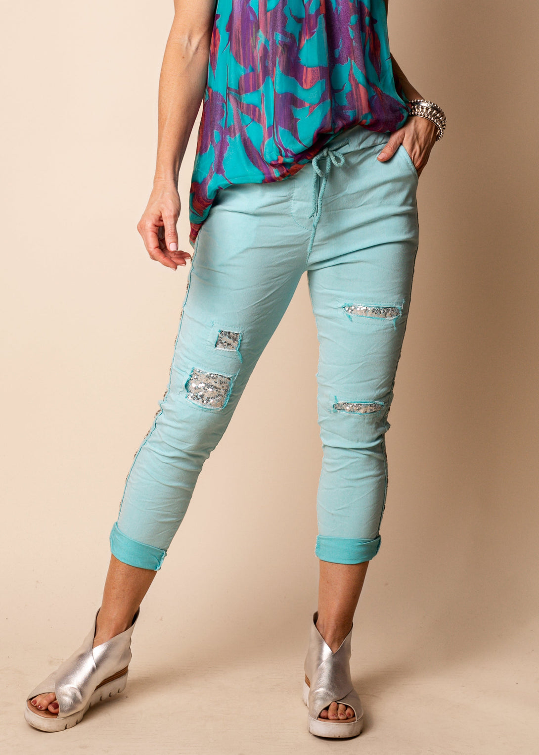 Alaska Cotton Blend Pants in Aqua Mist