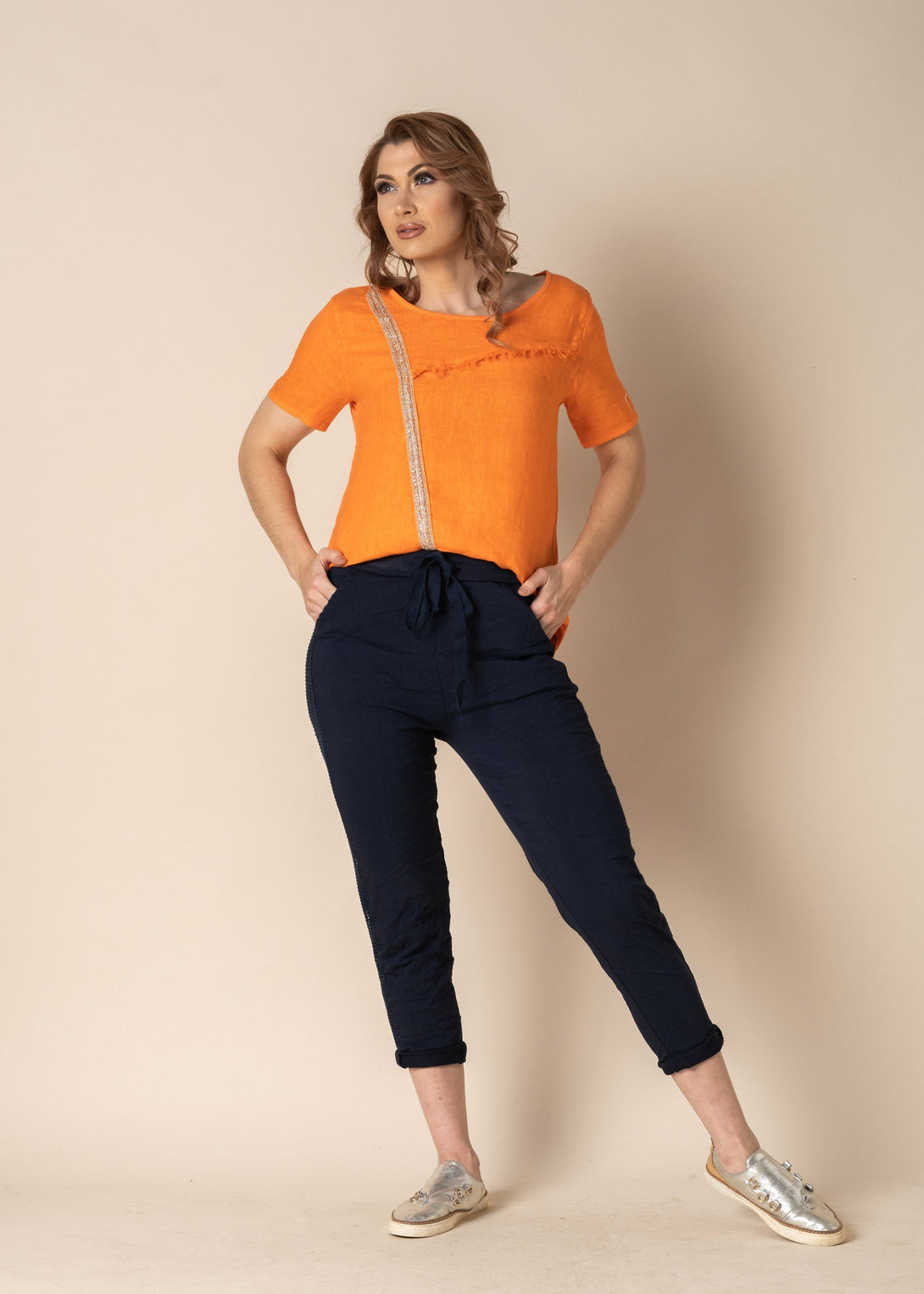 Belinda Linen Top in Sunset Orange