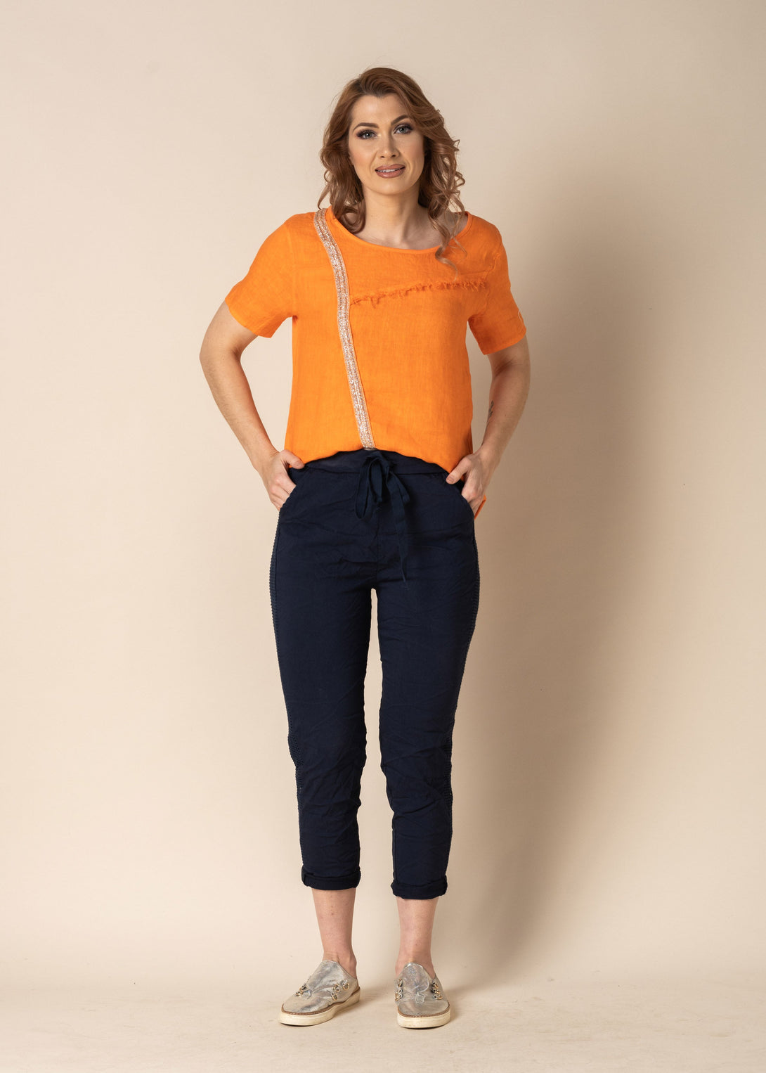 Belinda Linen Top in Sunset Orange