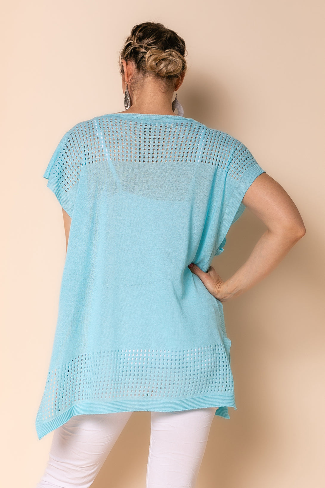 Pele Cotton Blend Poncho in Aqua Mist - Imagine Fashion
