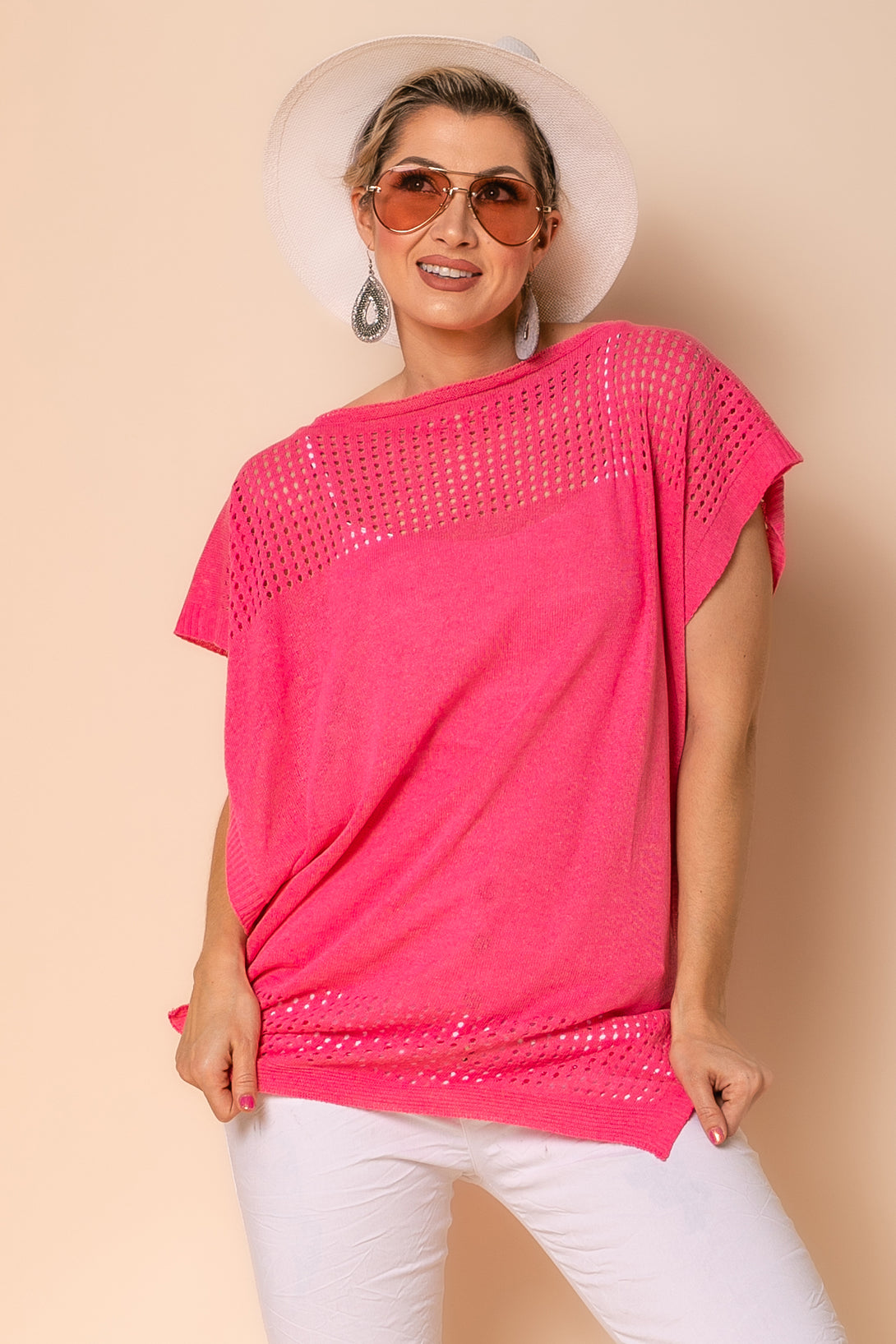 Pele Cotton Blend Poncho in Raspberry Sorbet - Imagine Fashion