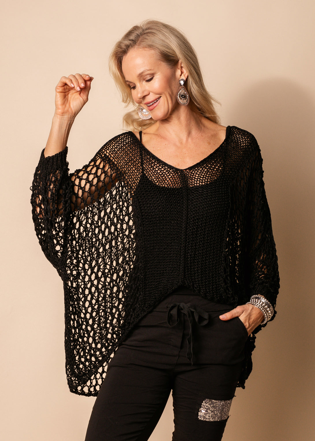 Ally Cotton Knit Top in Black - Imagine Fashion