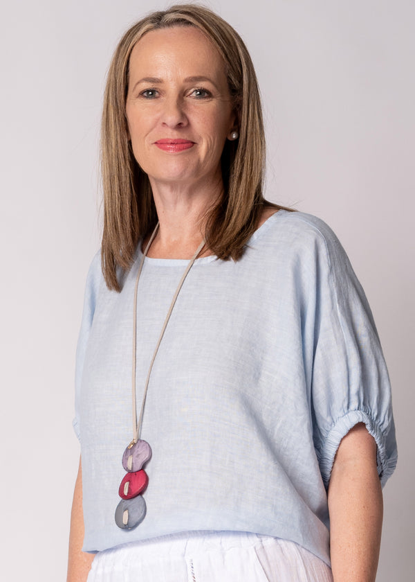 Solene Linen Top in Baby Blue
