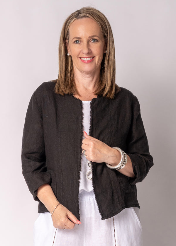 Zinnia Linen Jacket in Onyx