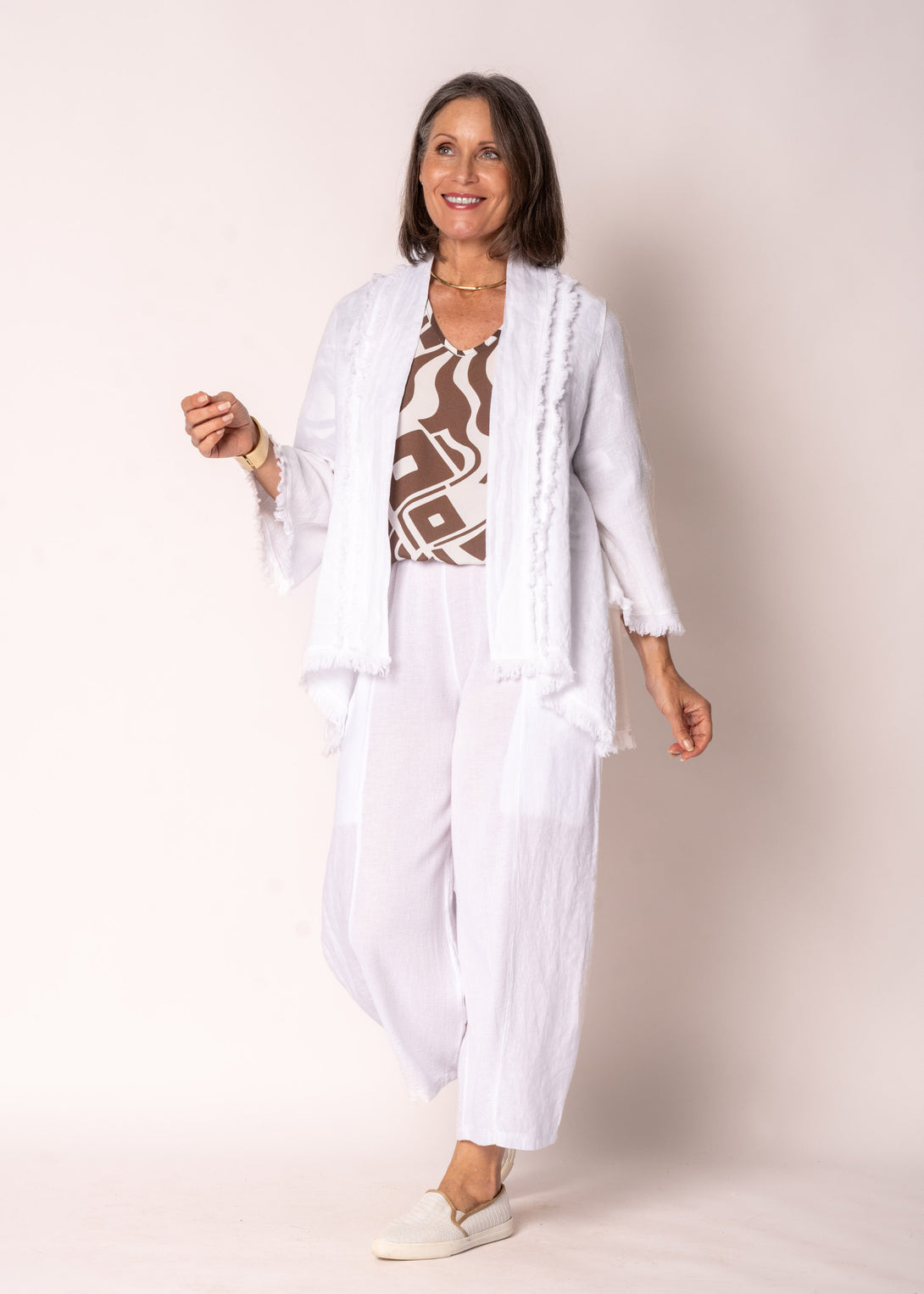 Sinead Linen Jacket in White - Imagine Fashion