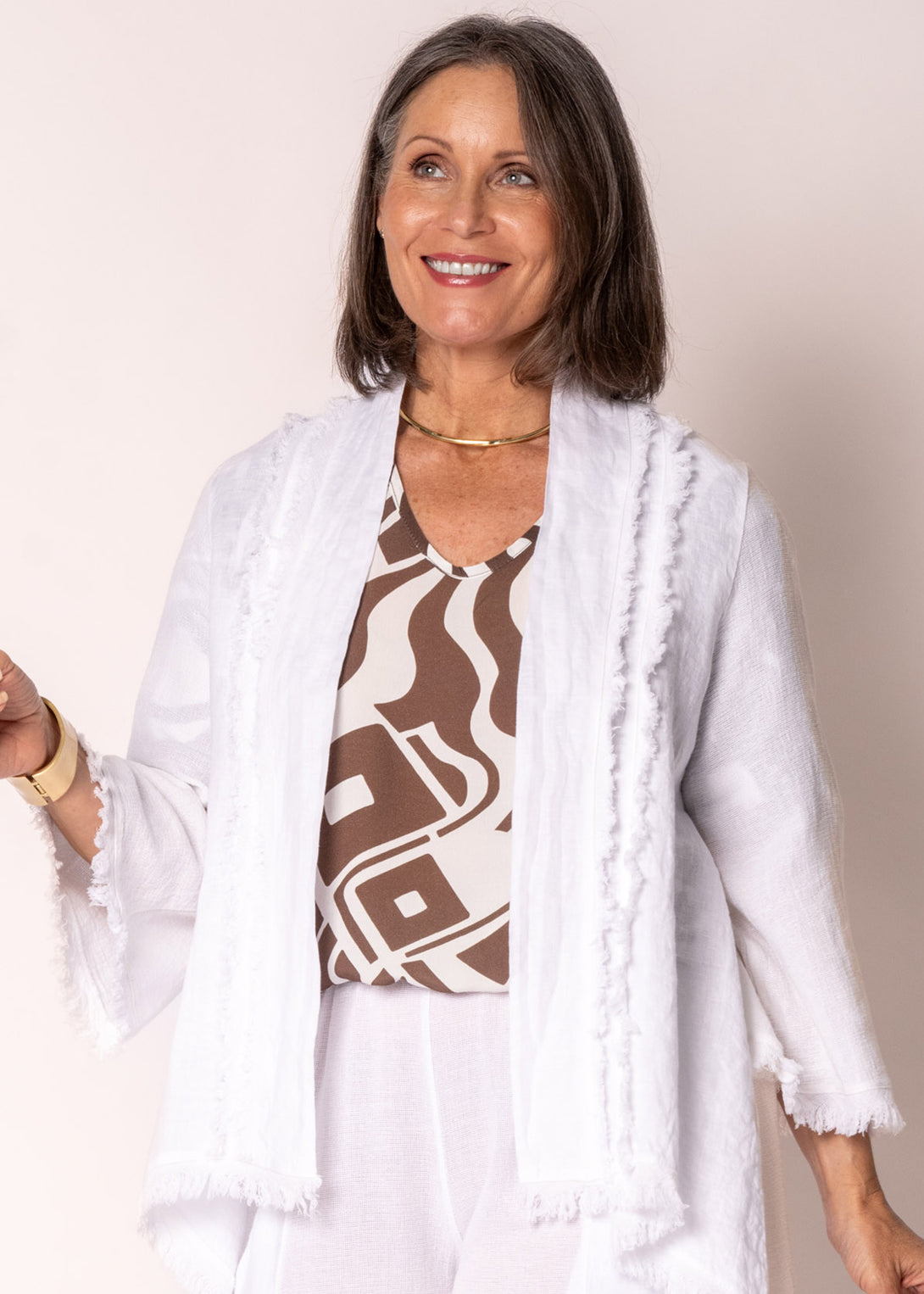 Sinead Linen Jacket in White - Imagine Fashion