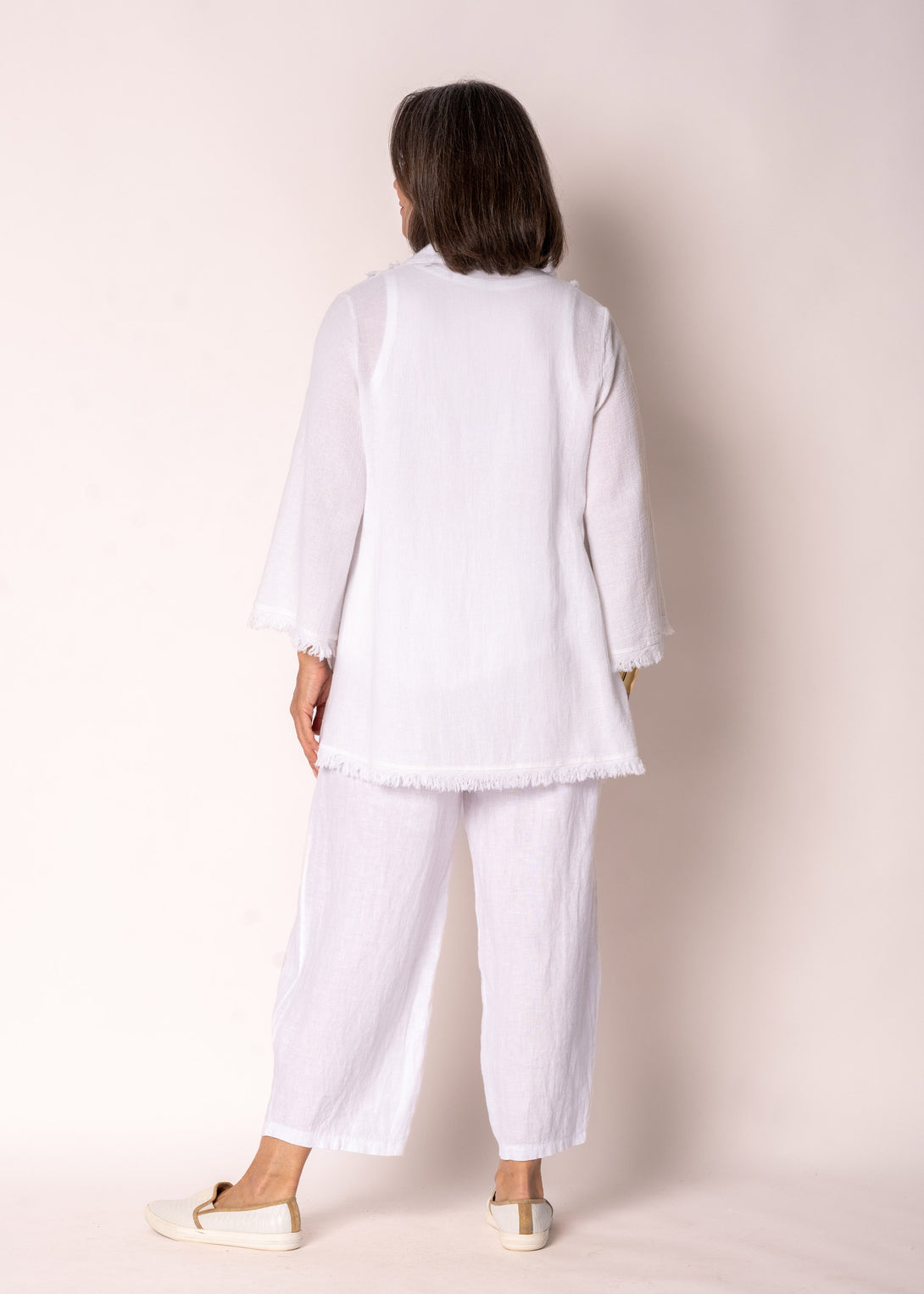 Sinead Linen Jacket in White - Imagine Fashion