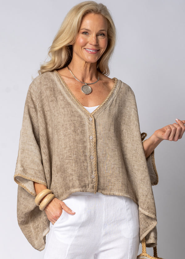 Mireya Linen Top in Latte