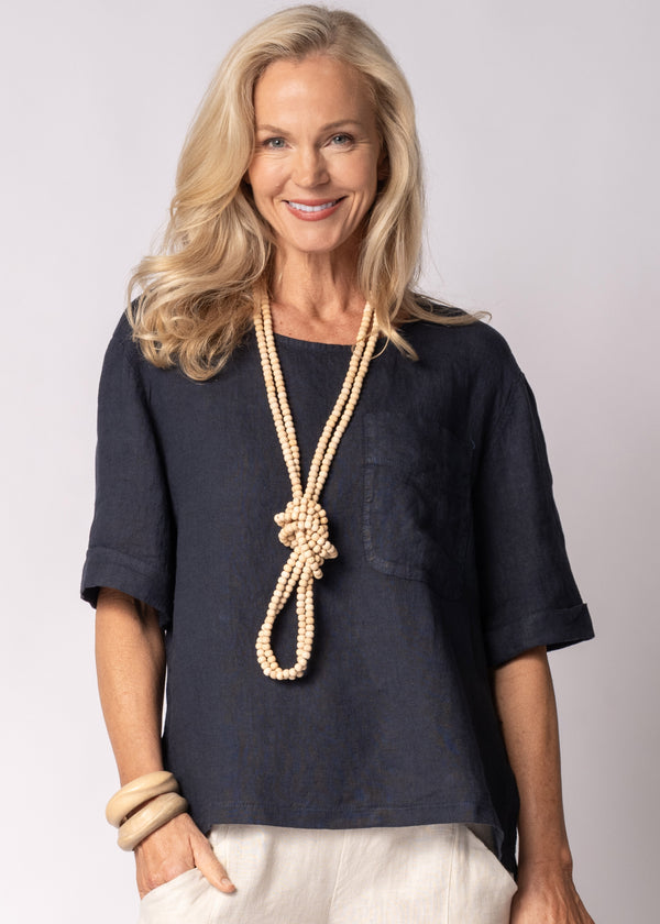 Vionette Linen Top in Navy