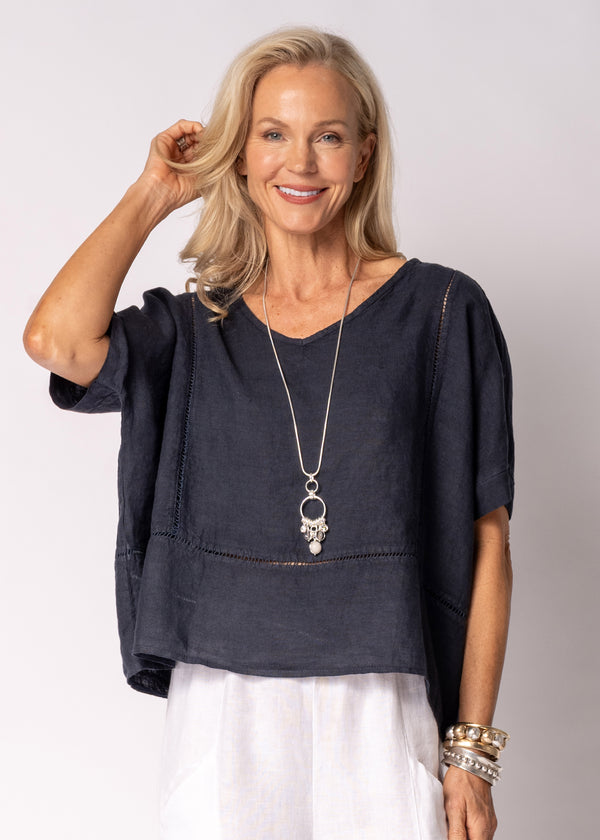 Bexley Linen Top in Navy