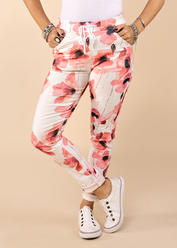 Meela Floral Pants in Coral Crush - Imagine Fashion