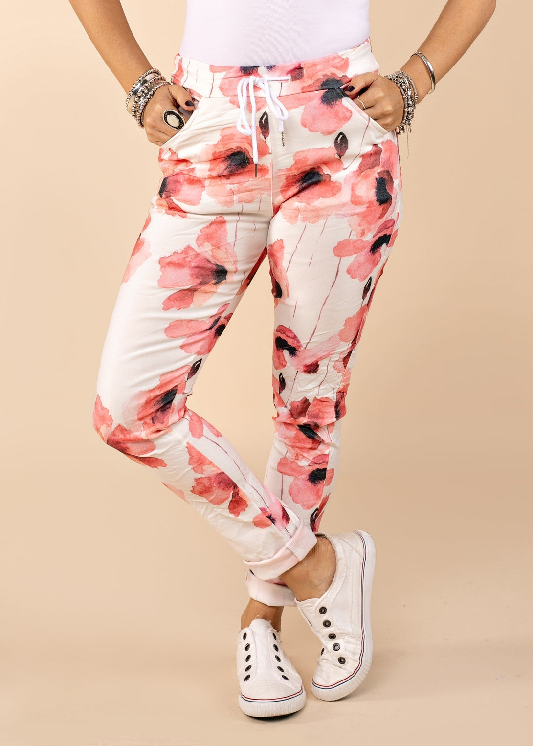 Meela Floral Pants in Coral Crush