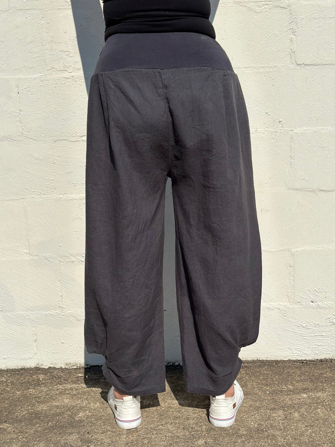 Amaka Linen  Pants Full Length in Granite - Imagine Fashion