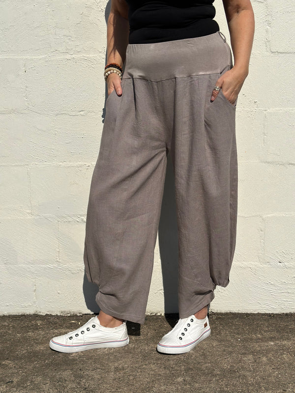 Amaka Linen  Pants Full Length in Mocha - Imagine Fashion