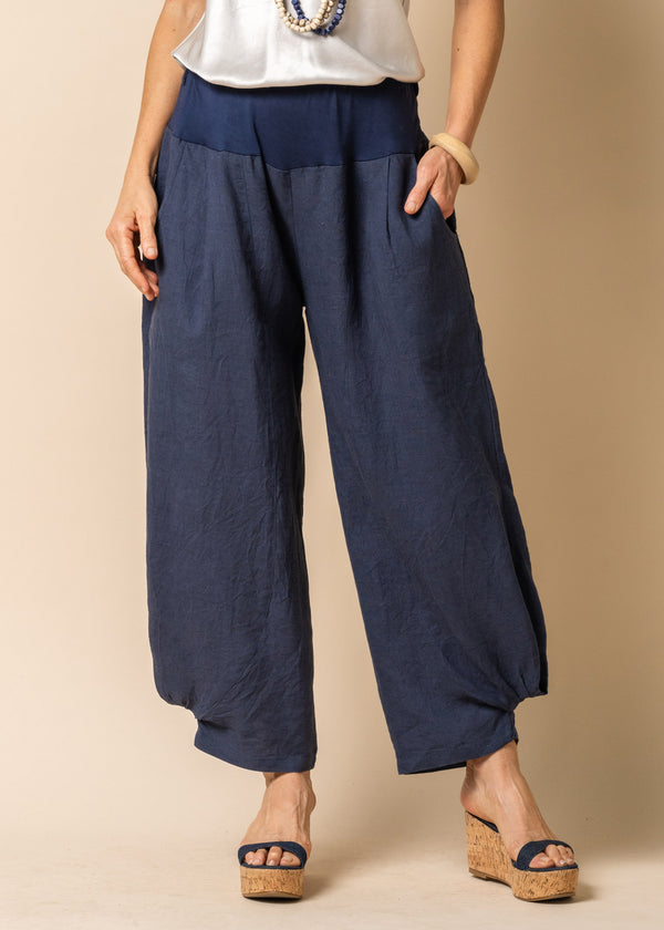 Amaka Linen Pants Full Length in Navy