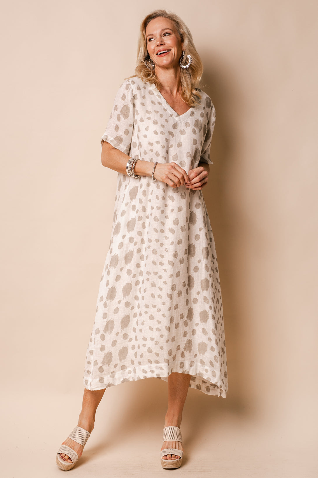 Cady Linen Dress in Cream - Imagine Fashion