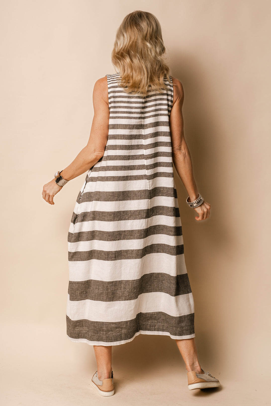 Joplin Linen Blend Dress in Khaki - Imagine Fashion