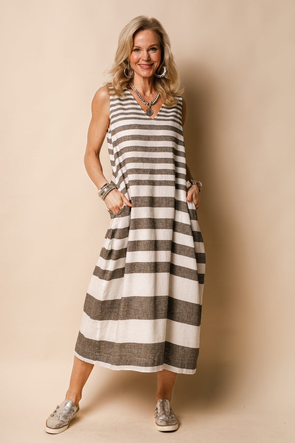 Joplin Linen Blend Dress in Khaki - Imagine Fashion