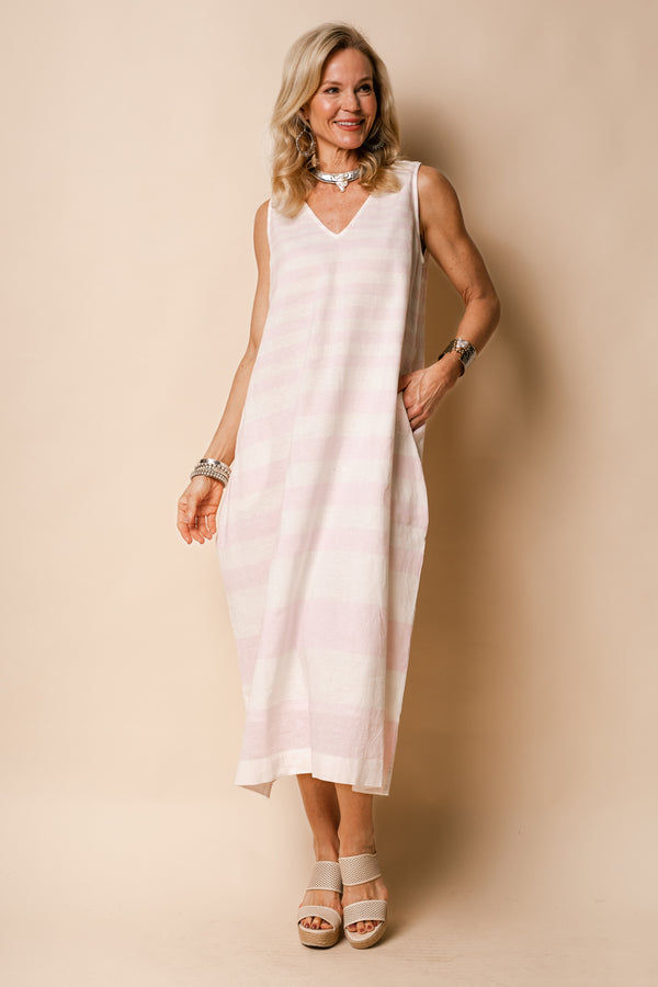 Joplin Linen Blend Dress in Blush - Imagine Fashion