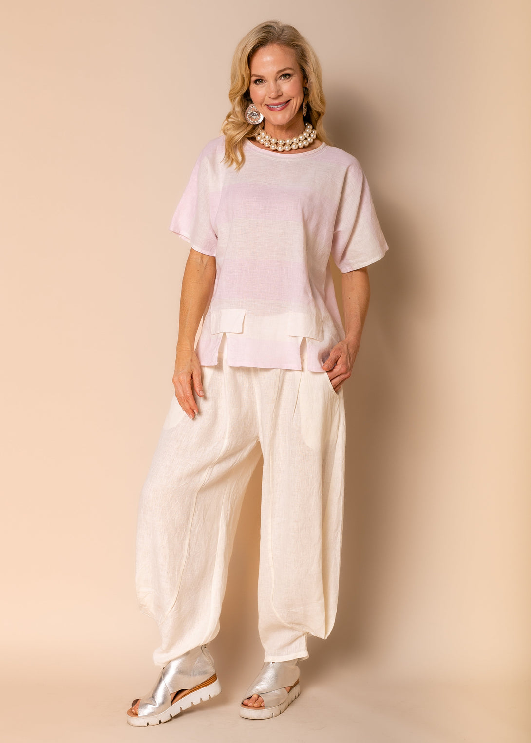 Bonnie Linen Blend Top in Blush