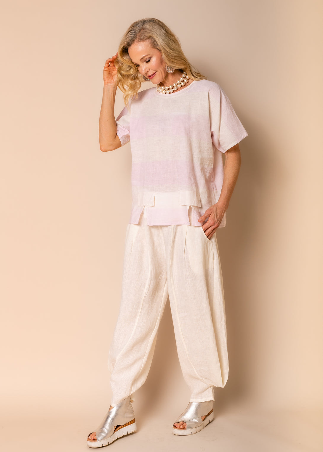 Bonnie Linen Blend Top in Blush - Imagine Fashion