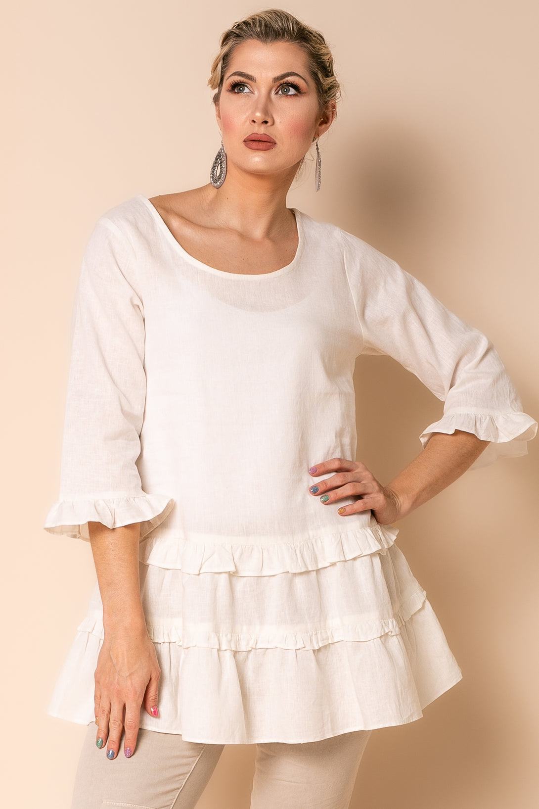 Mavis Linen Blend Top in Cream - Imagine Fashion