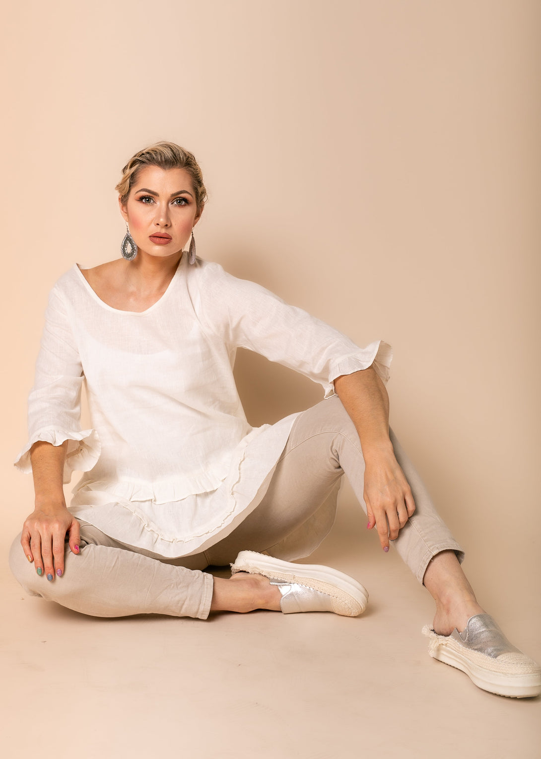 Mavis Linen Blend Top in Cream