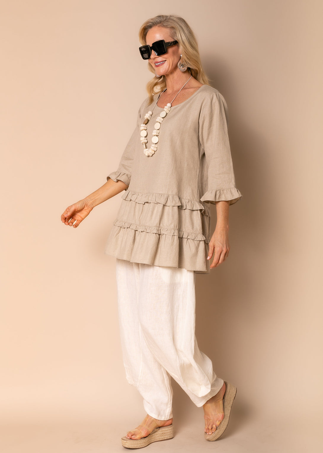 Mavis Linen Blend Top in Latte - Imagine Fashion