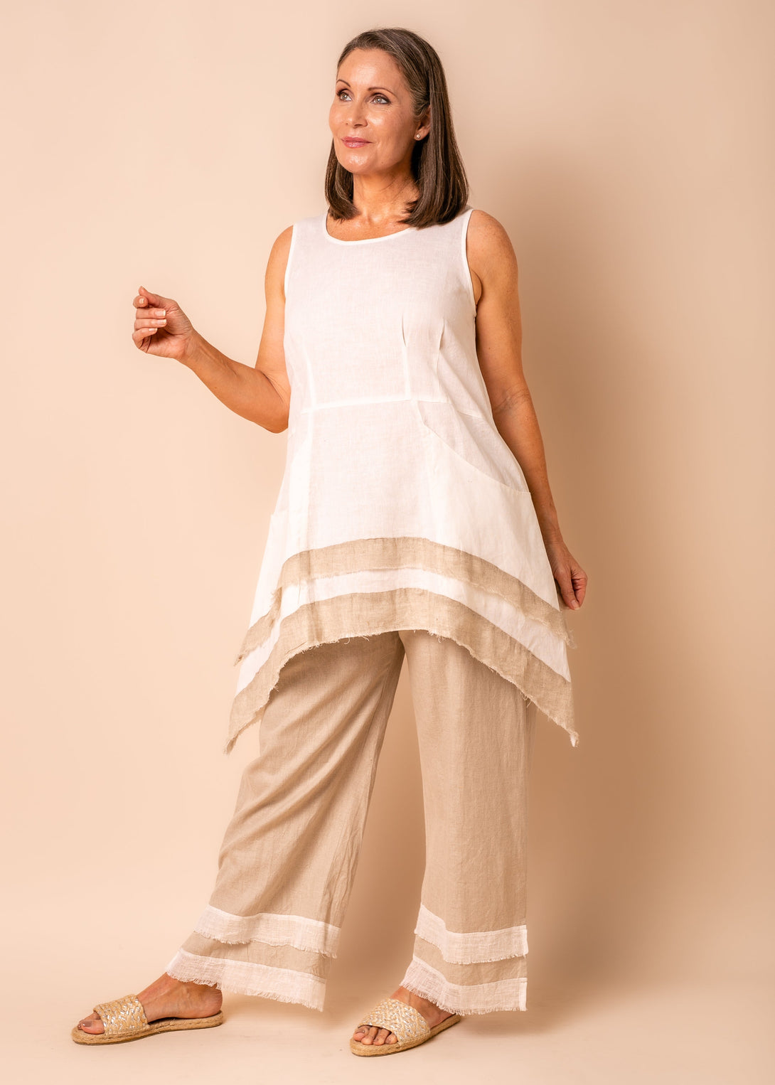 Winnie Linen Blend Top in Cream - Imagine Fashion