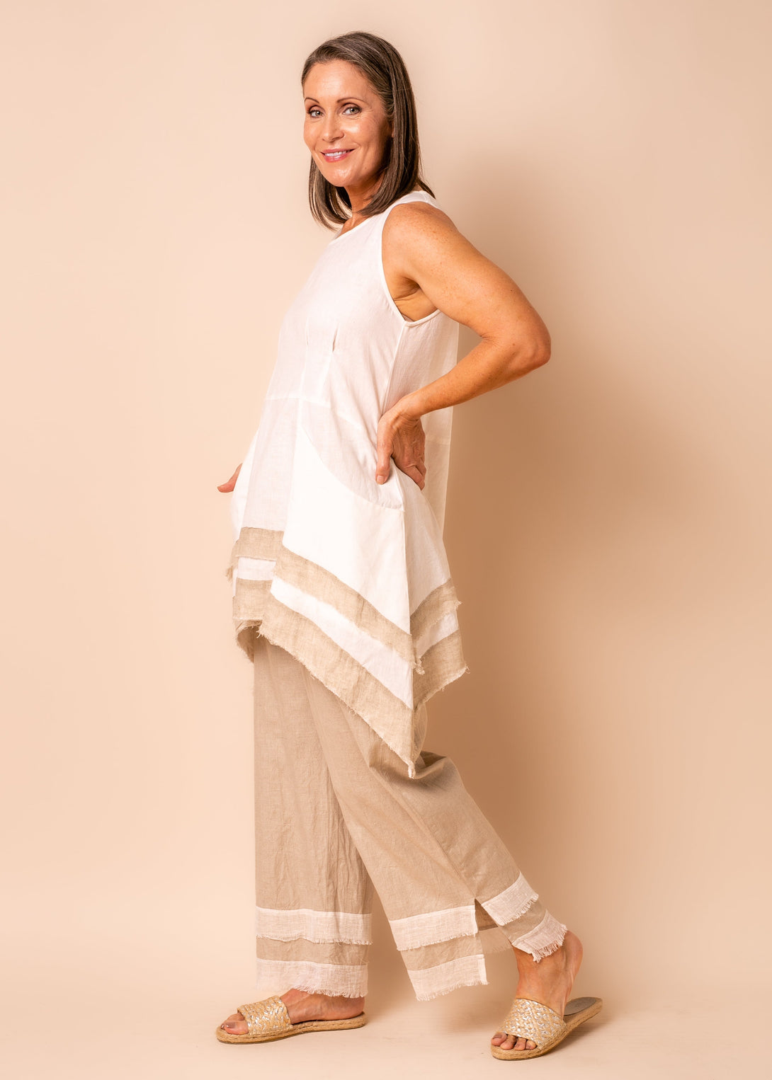 Winnie Linen Blend Top in Cream - Imagine Fashion