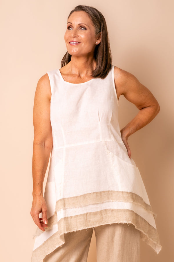 Winnie Linen Blend Top in Cream - Imagine Fashion